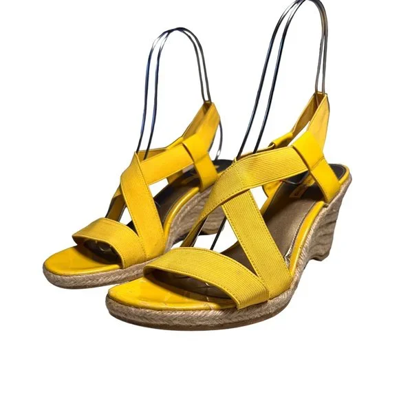Bandolino Yellow Stretch Fabric Wedge Sandal 10.5M - Picture 2 of 11
